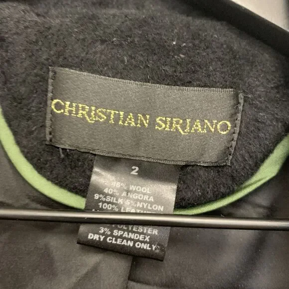 Christian Siriano Wool Leather Trim Black Biker Cropped Jacket Size 2 - Picture 3 of 5